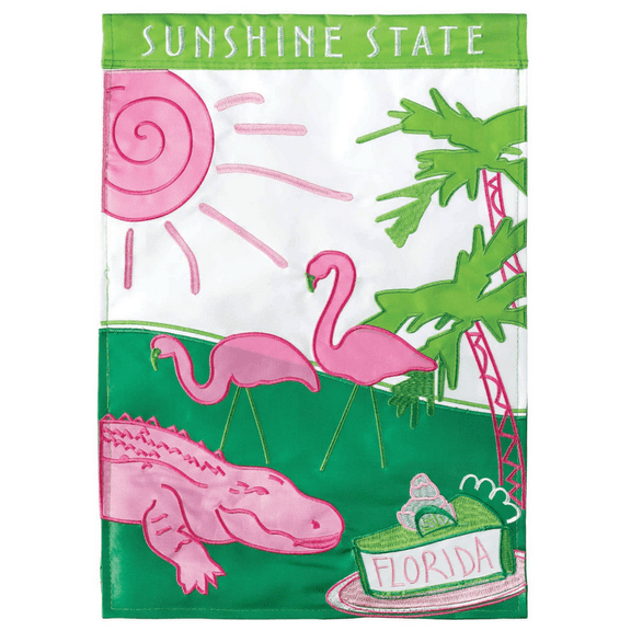 Sunshine State Florida Pink Green 19 x 13 Polyester Small House Flag