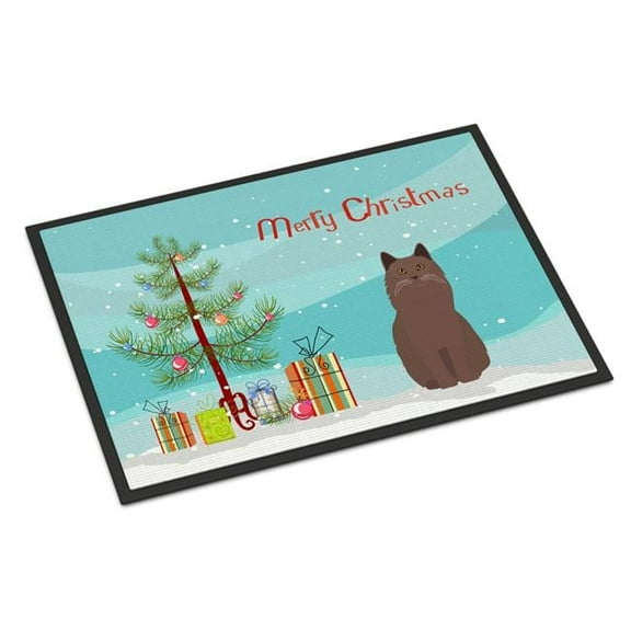 Carolines Treasures CK4810MAT 18 x 27 in. York Chocolate Cat Merry Christmas Indoor or Outdoor Mat
