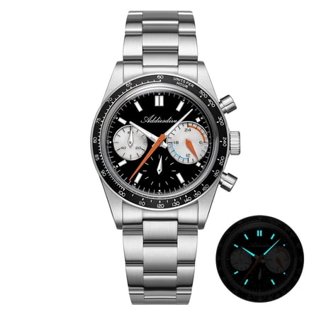 ADDIESDIVE Men's Watch, Classic 37mm Stainless Steel Chronograph for Everyday Wear, 100m Waterproof Analog Quartz Dive Watch