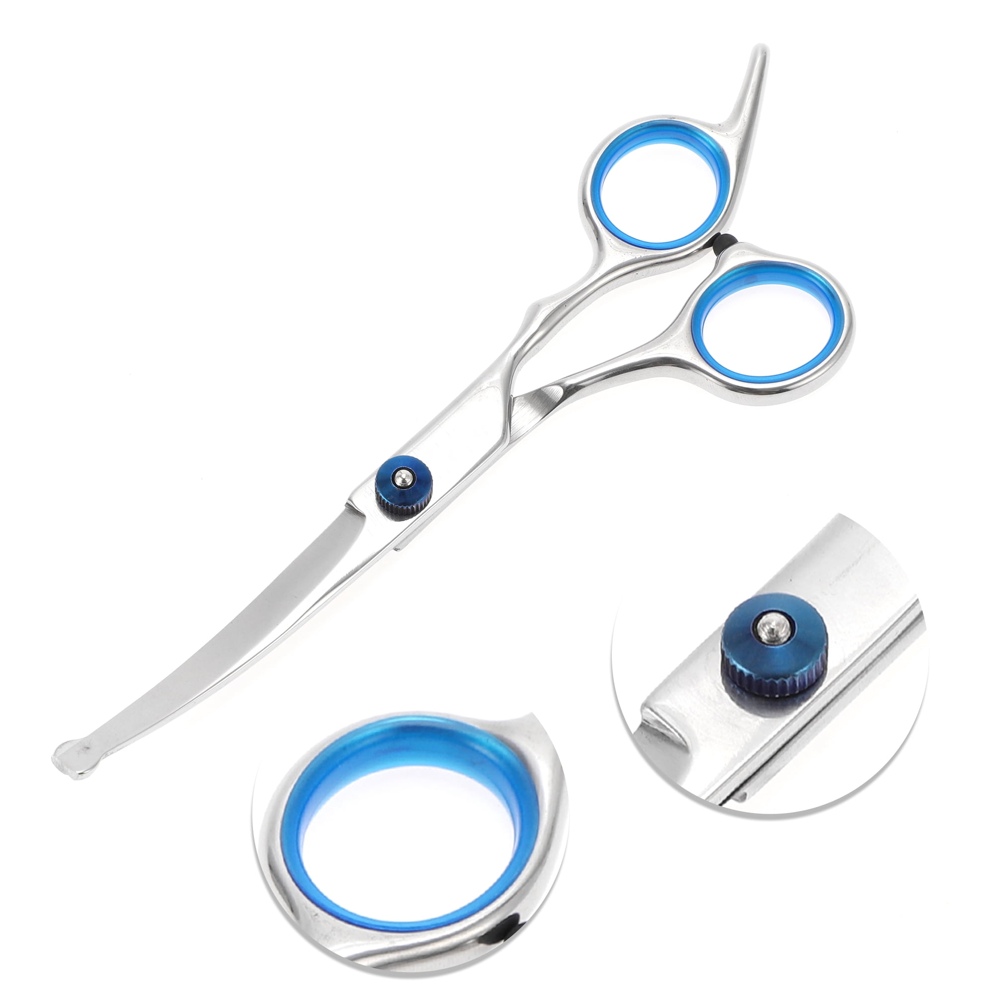Unique Bargains 1 Pc Round Head Pet Scissors for Pets Shop 5.5 Inches Silver Tone Blue