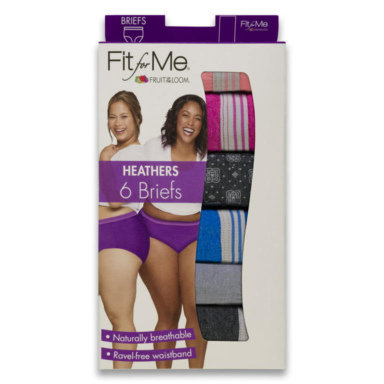 Fit for Me Women's Plus Underwear Assorted Heather Briefs, 6-Pack