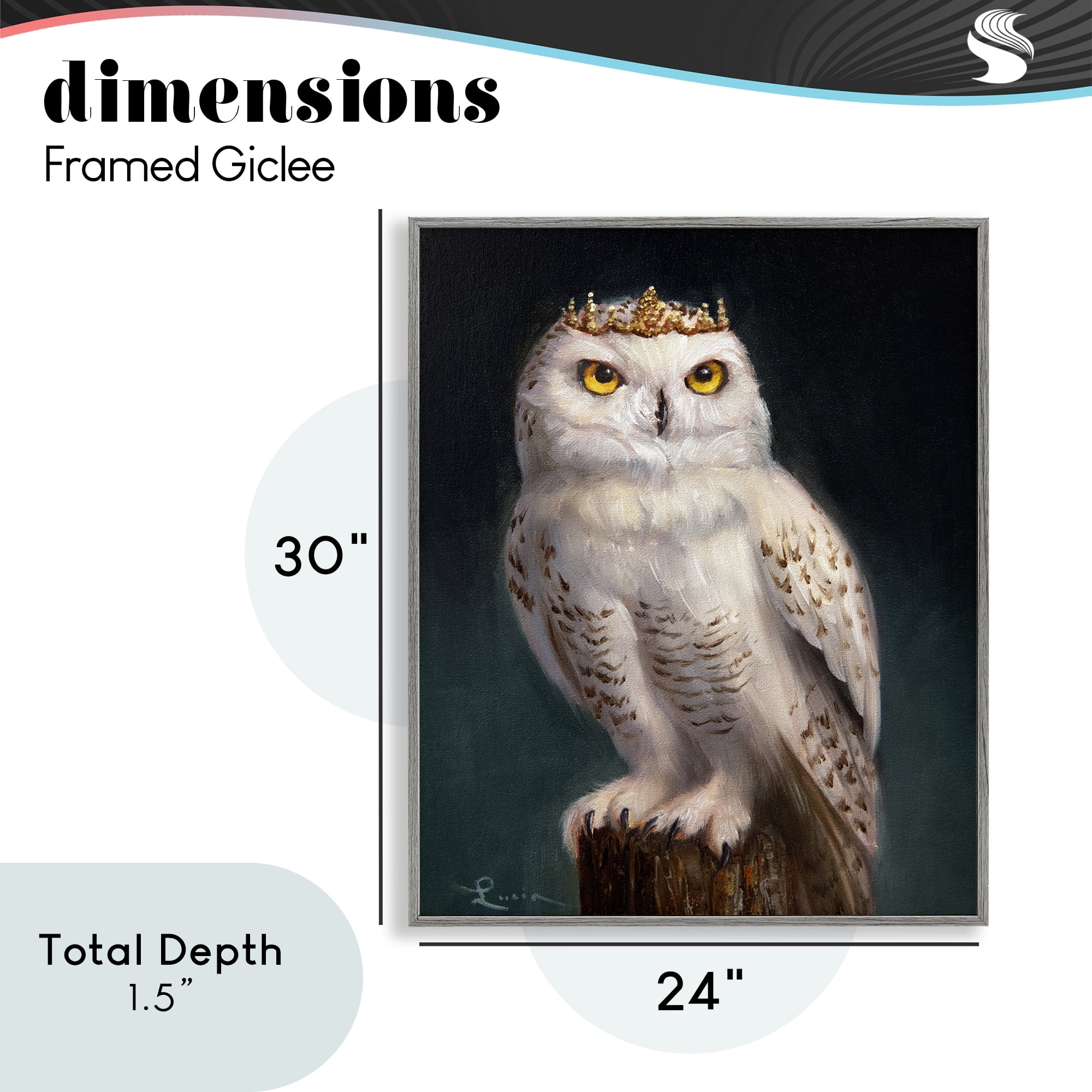 Snowy Owl King Gray Framed Giclee Art, design by Lucia Heffernan