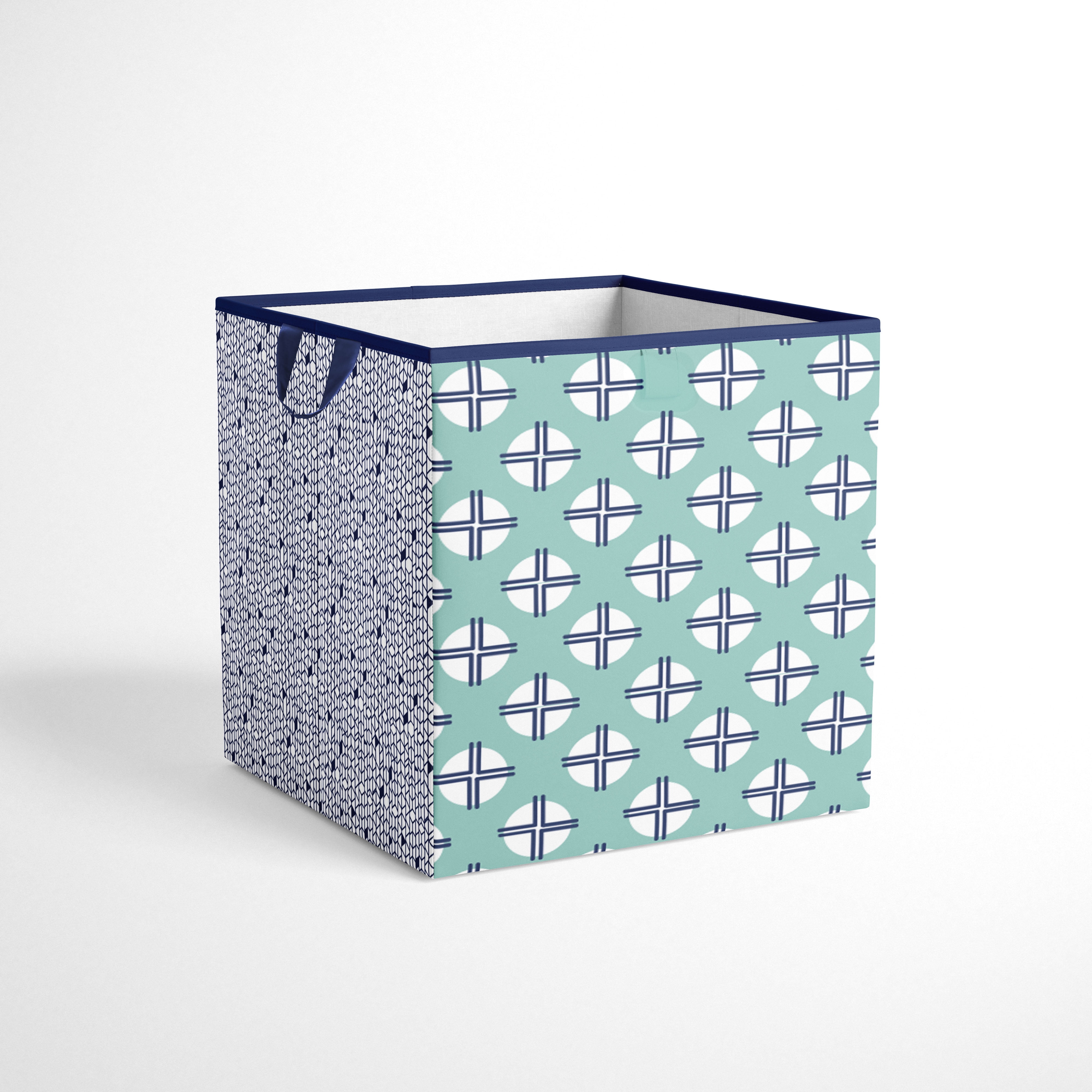 Bacati - Tribal Noah Mint/Navy Cotton Percale Fabric covered Storage, Small Box, 10 L  x 10 W x 10 H inches