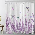 thumbnail image 2 of Purple Lavender Shower Curtain Watercolor Flowers Butterfly Hummingbird White Wooden Board Background Bathroom Shower Curtain Rustic Plant Art Shower Curtain Home Decor with 12 Hooks 72x78 Inches, 2 of 6