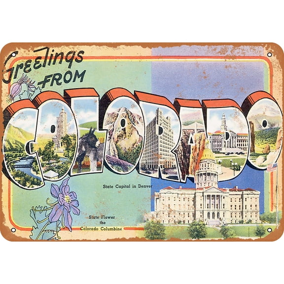7 x 10 METAL SIGN - Greetings from Colorado - Vintage Rusty Look
