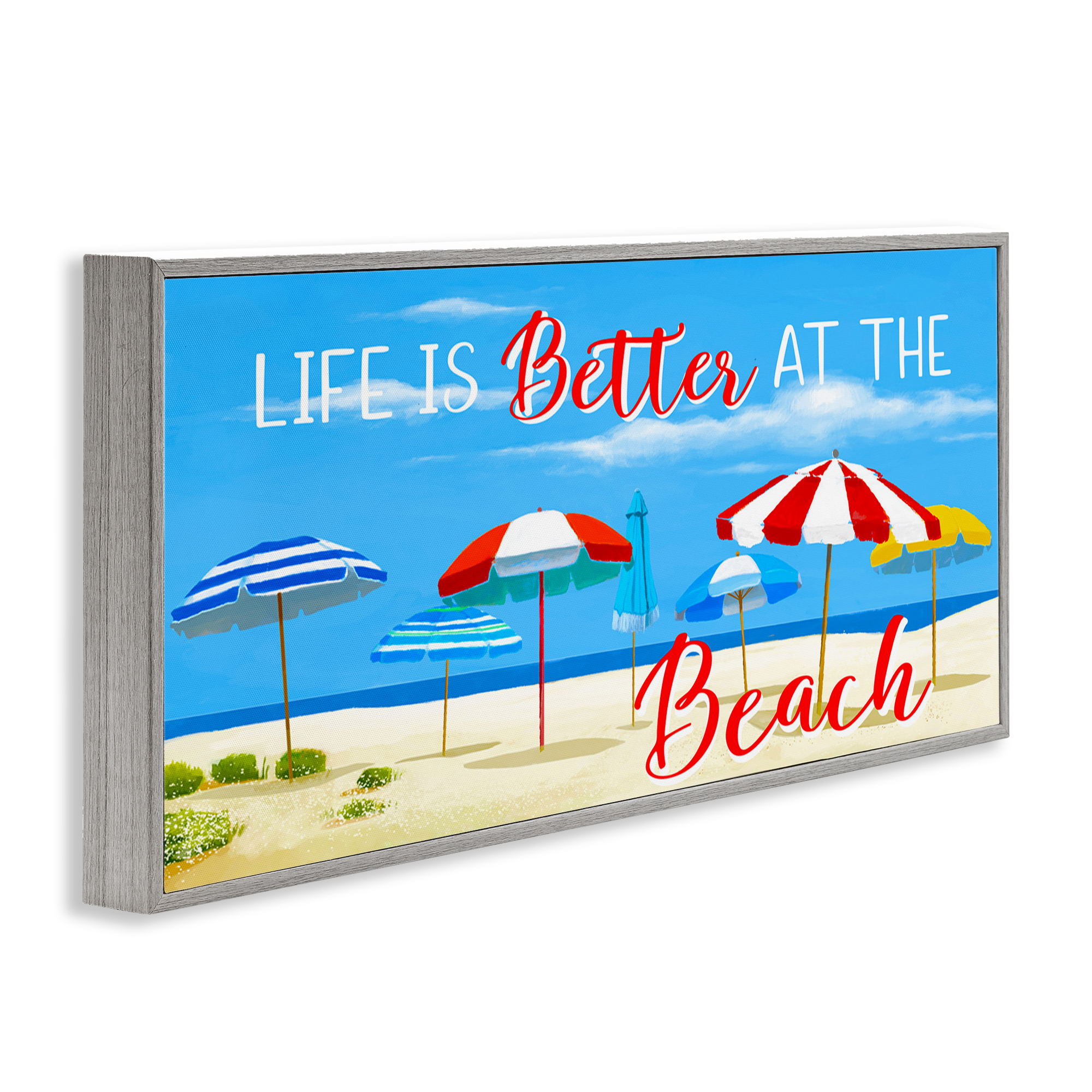 Stupell Industries Better At Beach Scene Landscape Painting Gray Framed Art Print Wall Art, 30 x 13