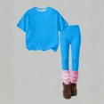 thumbnail image 4 of CCRFTGI Summer Outfits for Child Girls Size 7 Casual Lounge 2 Piece Outfits Solid Short Sleeve T Shirt and Elastic Waist Leggings Athletic Sets for Girls Dark Blue 11-12 Years, 4 of 5