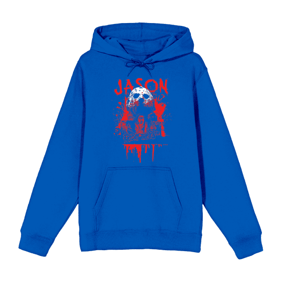 Friday The 13th Blood Splatter Jason Mask Long Sleeve Adult Hooded Sweatshirt-Medium