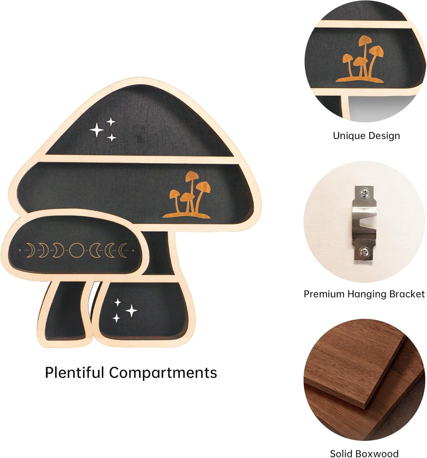 Cute Mushroom Decor, Wooden Floating Mushroom Shelf for Wall, Display Shelf Rock Gem Stone Display Shelf Wall Mounted