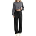 thumbnail image 3 of Sentmoon Sweatsuit Trendy Clothes Fall Clothes Pullover Sports Solid Long Sleeve Crew Neck Raglan Sleeve Blouse Trousers Sweatshirt Two-Piece Elastic Waist Tracksuit, 3 of 6