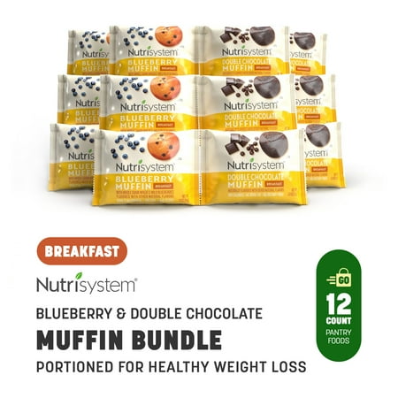 Nutrisystem Breakfast Muffin Blueberry & Double Chocolate Bundle, Shelf-Stable, 7g Protein, 12 Ct