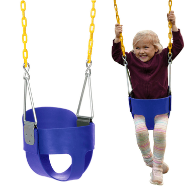Eastern Jungle Gym Heavy-Duty High Back Full Bucket Toddler Swing Seat | Coated Swing Chains Fully Assembled | Blue Swing Set Accessory