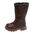 thumbnail image 5 of Wide Calf Boots for Girls Platform Lug Sole Round Toe Vintage Leather Zip up Mid Calf Long Booties Kids Casual Knee High Boots 3 Big Kid Brown, 5 of 6