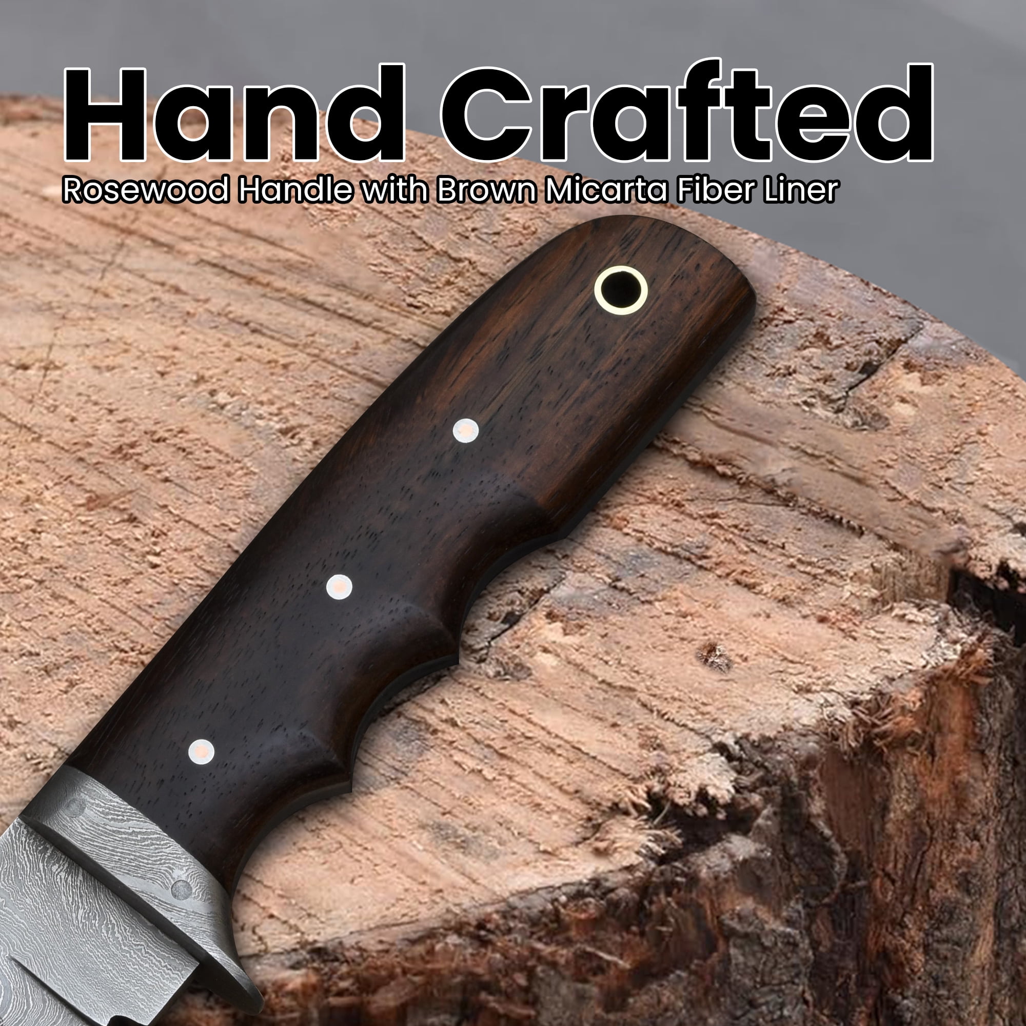 Knives Ranch 2151 Damascus Steel Hunting Knife with Rosewood Handle – Fixed Blade Utility Knife, Sharp Camping, Outdoor & Everyday Carry Knife