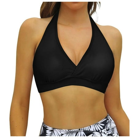 Womens Bikinis Summer Solid Color Lace Up Halter Full Coverage Push Up Bra Tankinis Swimsuits Bathing Suits
