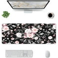 thumbnail image 2 of Pink White Rose Floral Gaming Mouse Pad Desk Mat XL 31.5×11.8 in Spring Cute Flower Black Extended Mousepad 30X80cm with Non-Slip Rubber Base Stitched Edge Large Desk Pad for Women Gamer Office Home, 2 of 6