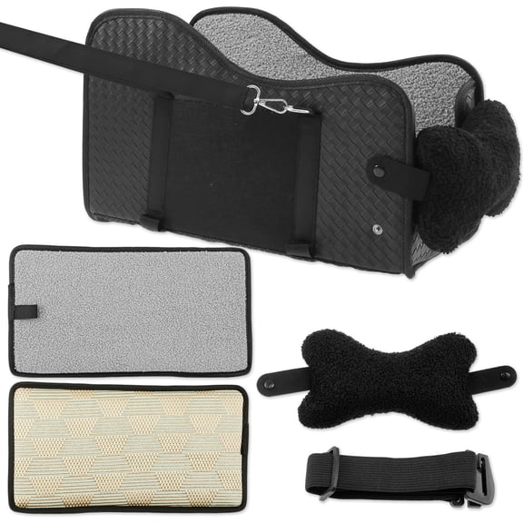 Cotton Linen Dog Car Seat Stable Support Dog Armrest Booster Seat Double Fixation Car Pet Bed Load Capacity 7kg for Cat