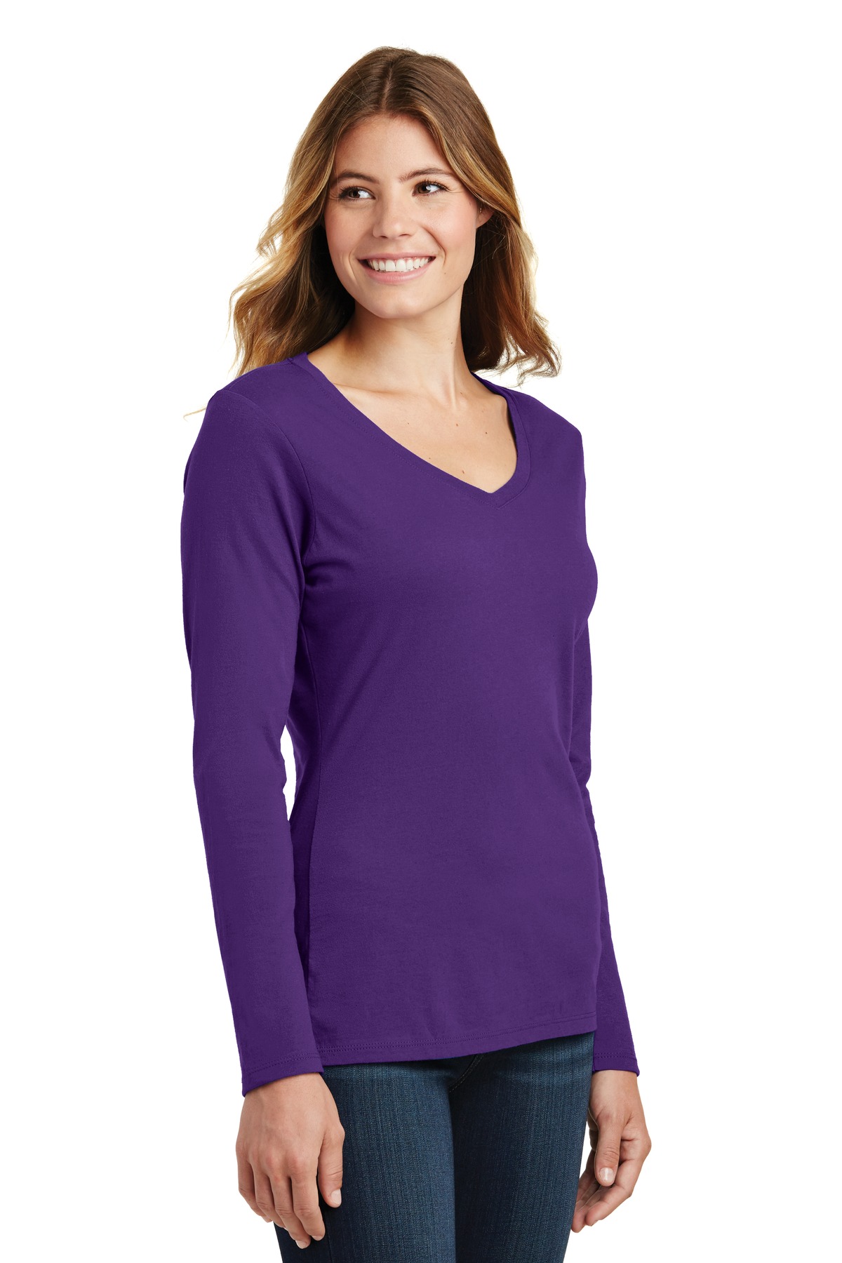 Port & Company Ladies Long Sleeve Fan Favorite V Neck Tee-4XL (Team Purple) - image 4 of 6