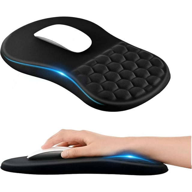 Ergonomic Mouse Pad with Wrist Rest Support Large Mousepad with Memory Foam Wrist Rest and PU Base Massage Bulge Design for Pain Relief Computer Wireless Mouse Desk(xx ) Bl