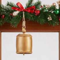 Bxaolu Metal Christmas Bells for Decoration Rustic Brass Gold Large Bell Cow HangingDecorative Cow Bells Tibetan Inspired Jute Hanging Rope Bell, 3.57"
