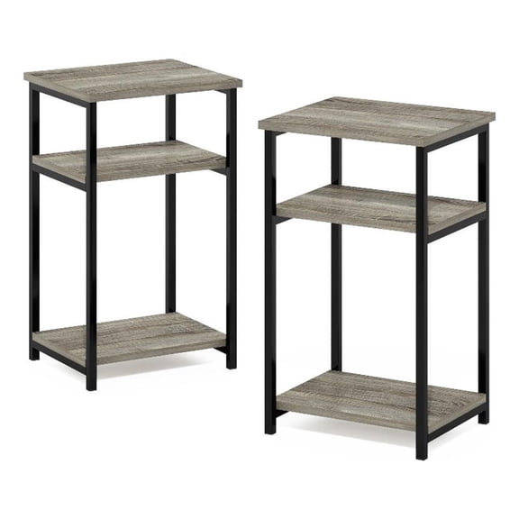 Pemberly Row 3-Tier Industrial Metal Frame End Table with Storage French Oak
