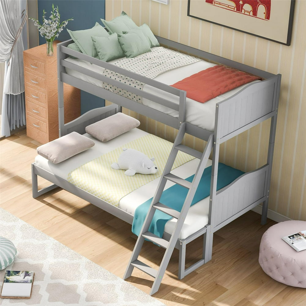 Twin Over Twin/Full Bunk Bed, Convertible to 2 Platform Beds, Bunk Bed