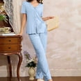 thumbnail image 3 of Summer Lounge Outfits for Women 2 Piece Bowknots Short Sleeve V Neck Shirt and Long Pants Soft Pjs Sets (XL, Blue), 3 of 7