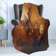 thumbnail image 4 of Fantasy Soft Flannel Fleece Throw Blanket, Calling of the Dragon Magician for Evil Powers of the Universe Artwork Print, Cozy Plush for Indoor and Outdoor Use, 70" x 90", Orange Brown, by Ambesonne, 4 of 5