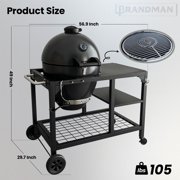 Brand Man 22 Kamado Charcoal Smoker Grill with Rolling Cart, Warming Rack, Pizza Stone & Vegetable Basket for Outdoor BBQ