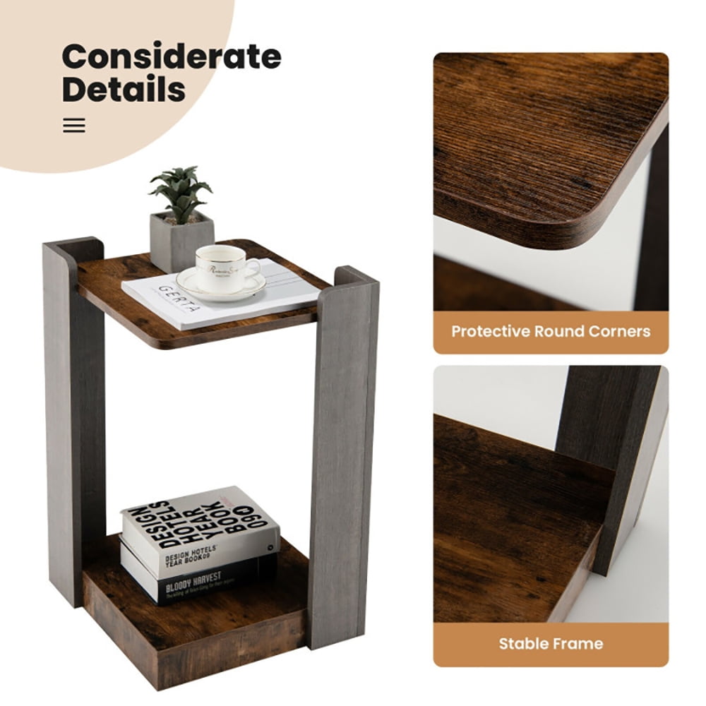 Finihen End Table, 2-Tier Square End Table with Open Storage Shelf, Sofa Side Table, Bed Side Table, for Small Space, Living Room, Bedroom, Coffee Finihen End Table, 2-Tier Square End Table with Open Storage Shelf, Sofa Side Table, Bed Side Table, for Small Space, Living Room, Bedroom, Coffee