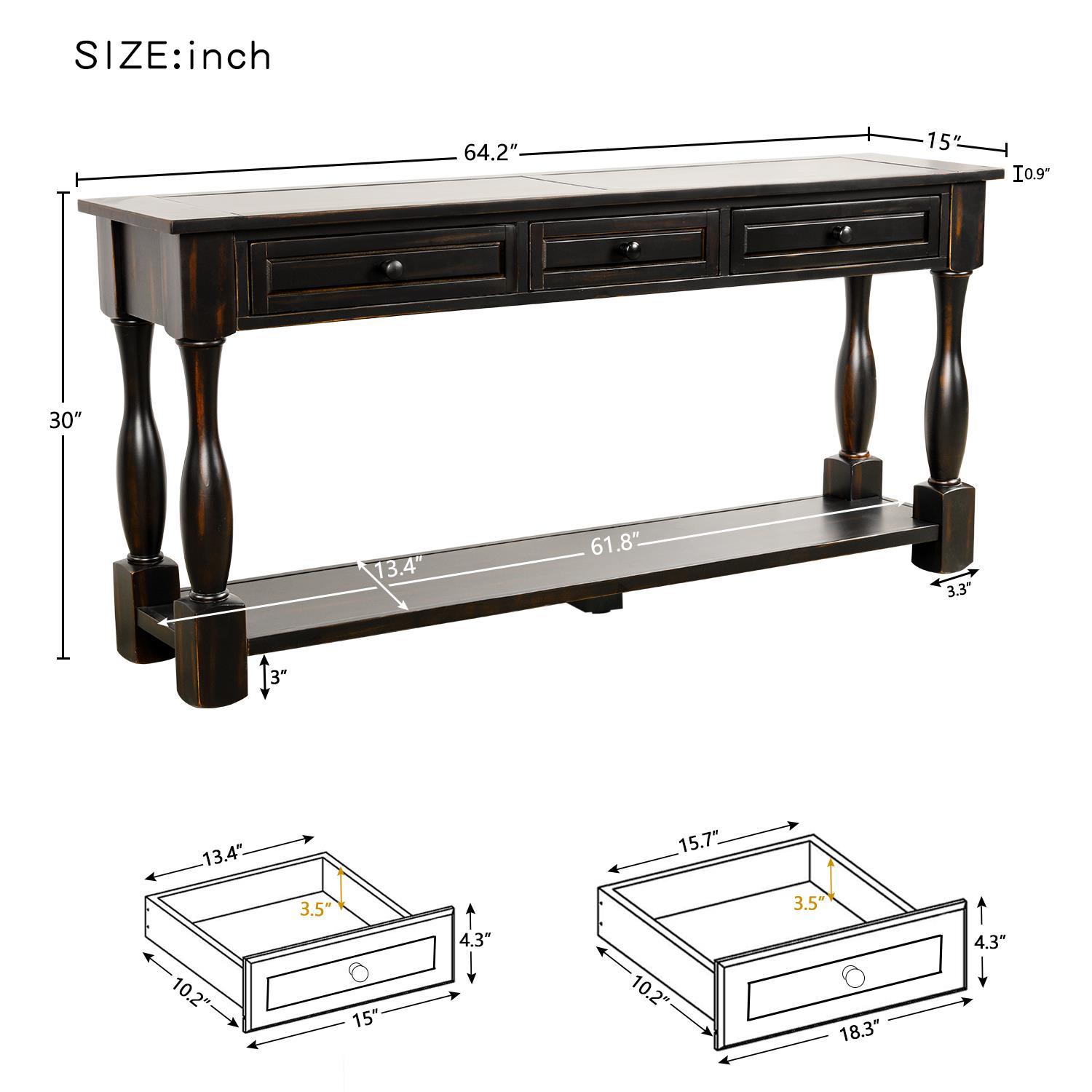 Zimtown Contemporary Console Table Sofa Table Side Desk with 3 Storage Drawers and Low Shelf - image 4 of 9