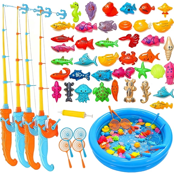 VANNYVANYA Fishing Game Toy for Kids, with Pool and Extendable 4 Fishing Rod Set, Bath Toys, Water Table Accessories 