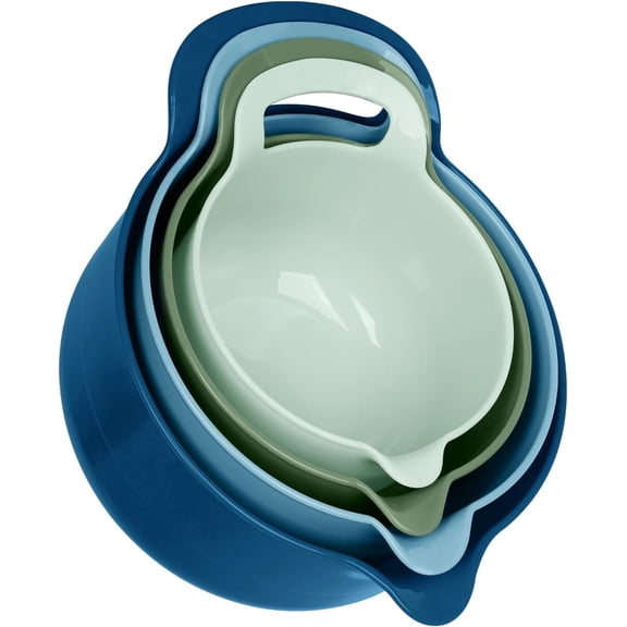 4 Pack Nesting Mixing Bowl with Pour Spout and Handle, BPA free Microwave & Dishwasher Safe(Green/Blue, Handle)