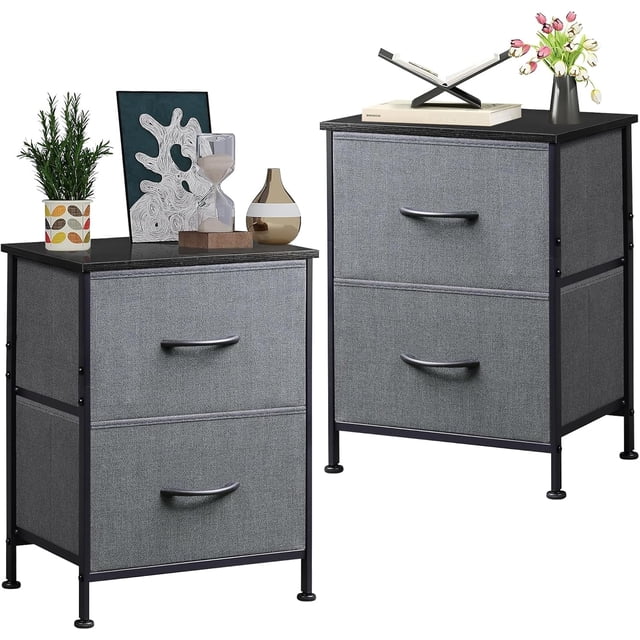 FURRIFIC Buros para recamara-2 Piezas, Burós Mesa de Noche con 2 cajones, Organizador de Tela para vestidor para Dormitorio, Armario, Pasillo, guardería, Mesa Auxiliar, Mueble Lateral (Marrón)