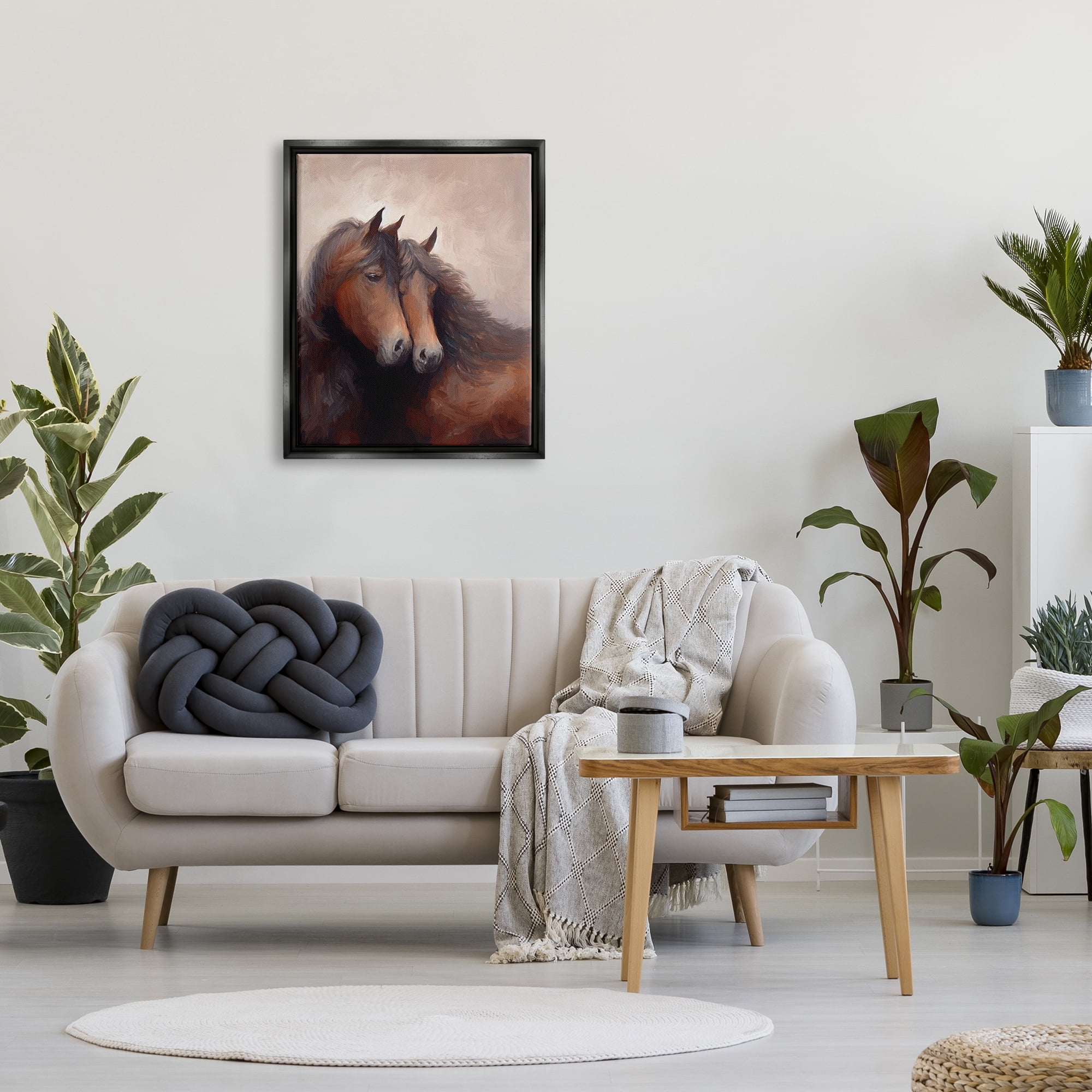 Stupell Industries Brown Cuddling Stallions Animals & Insects Painting Black Floater Framed Canvas Art Print Wall Art, 25 x 31