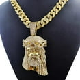 thumbnail image 4 of Hip Hop Gold Plated Large Holy Jesus Head Cubic Zirconia Pendant & 13mm 20" Iced Cuban Chain Bling Necklace Set, 4 of 5