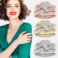 thumbnail image 1 of Fiudx Anillos Chapados En Oro, Elegante Trío de Diamantes de Imitación, Impresionante Anillo de Compromiso con Circonitas, Accesorio Versátil, Regalo para Ocasiones Especiales, Perfecto para Tus Sere, 1 of 6