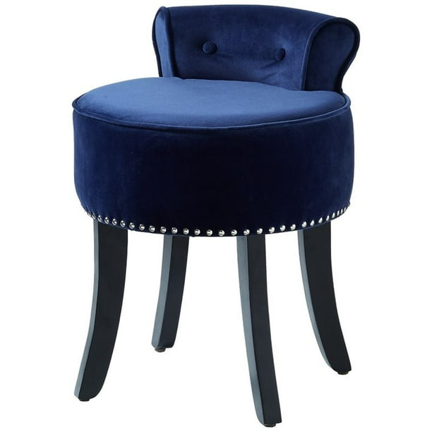 Posh Living Alena Tufted Velvet Vanity Stool with Nailhead Trim in Navy