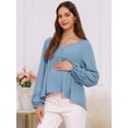 thumbnail image 6 of DARING DIVA Women's Maternity Empire Waist Babydoll Lantern Sleeve Blouse L Blue, 6 of 8
