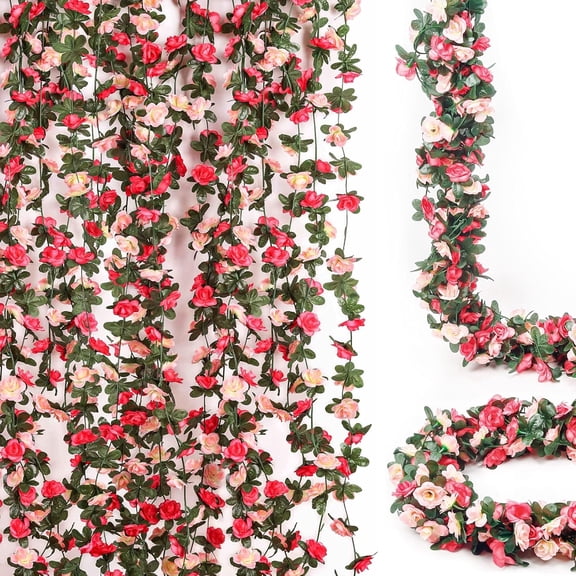 8 Pack Flower Garland Rose Vines Artificial Flower Hanging Rose Garland Flores for Wedding Wall Home Arch Party Garden Table Room Decor