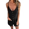 thumbnail image 2 of Women's Linen Sleeveless Pockets Overall Shorts Jumpsuit for Casual Beach Black S, 2 of 9