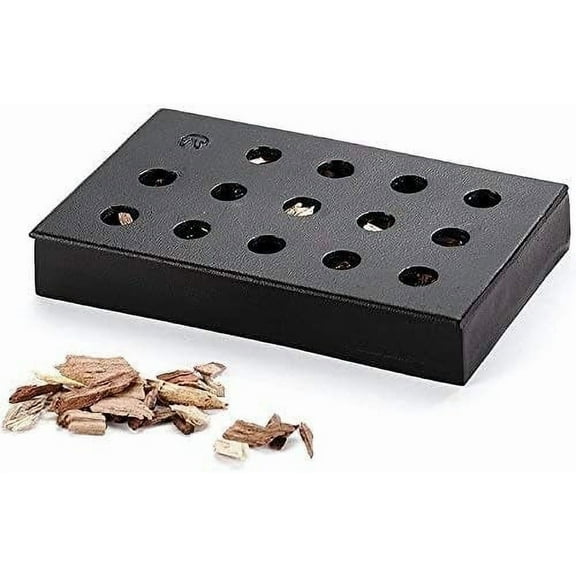 Outset Cast Iron Wood Chip Smoker Box For Charcoal or Gas Grill, 5.25" x 8.25" x 1.25"