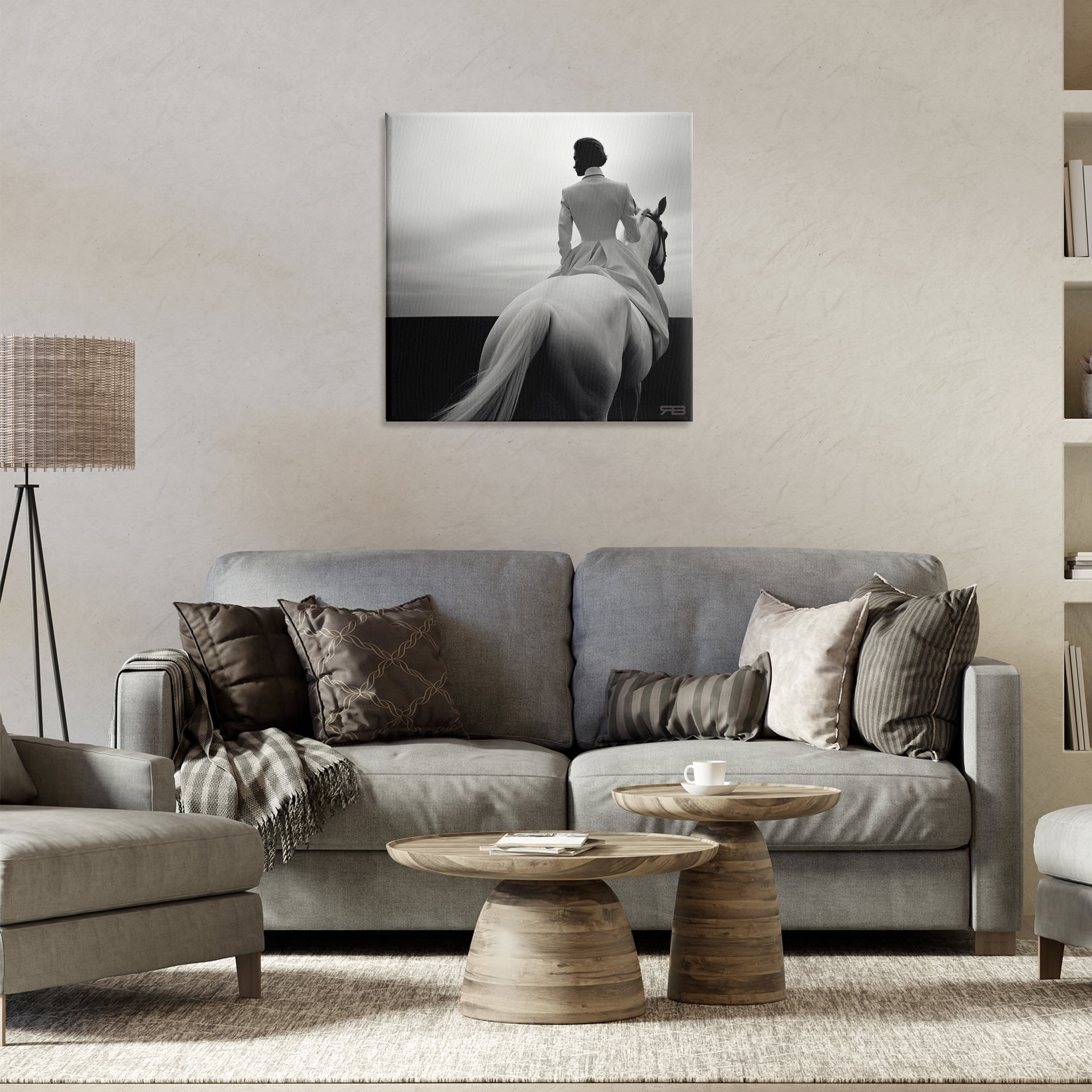 Stupell Industries Riding Horse into Horizon People Painting Wrapped Canvas Art Print Wall Art, 24 x 24