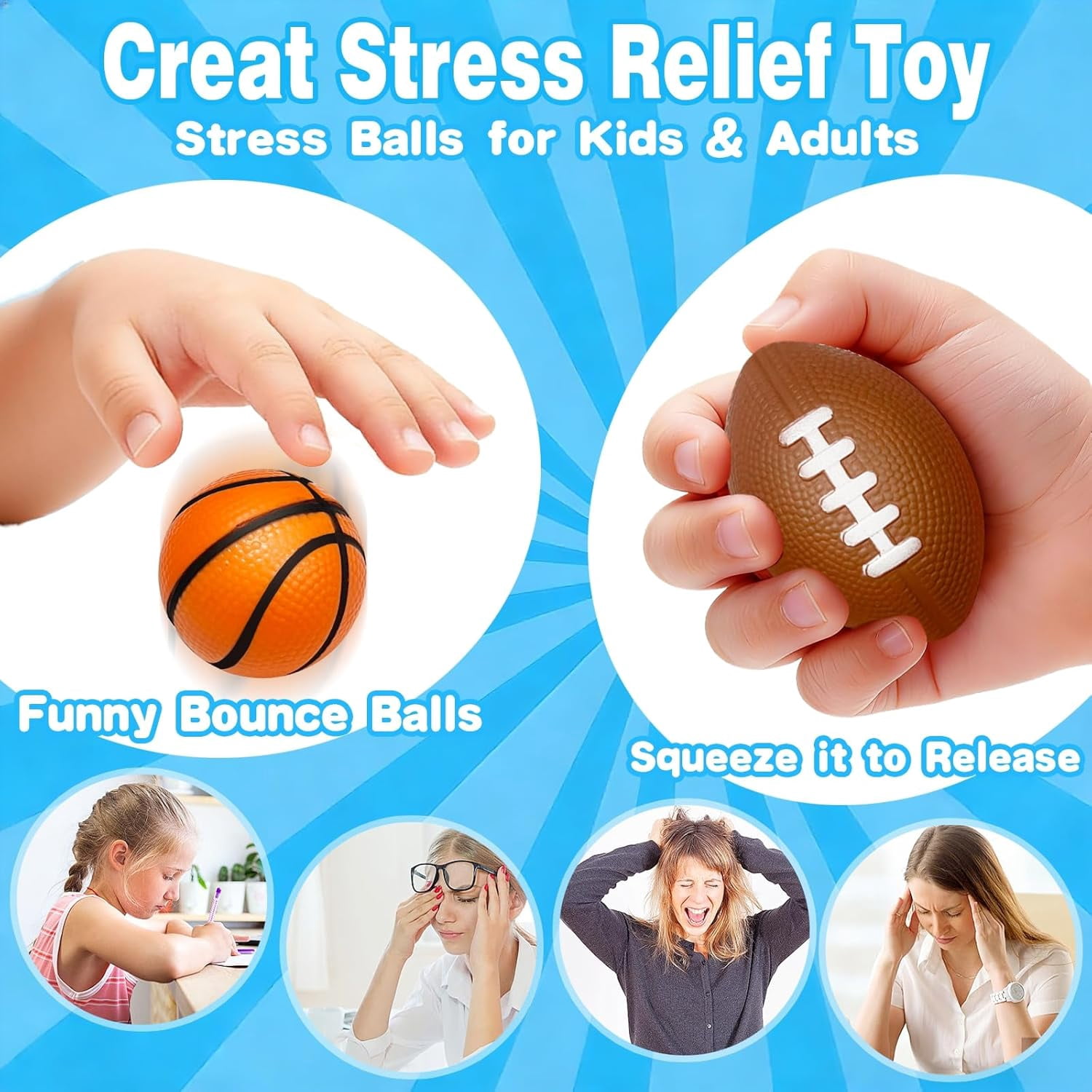 28 Pack Sports Stress Balls,Easter Basket Stuffers Soccer Football Squeeze Fidget Relief Toys for Easter Eggs Fillers,Goodie Bags Stuffers,Classroom Prizes,Pinata Filler