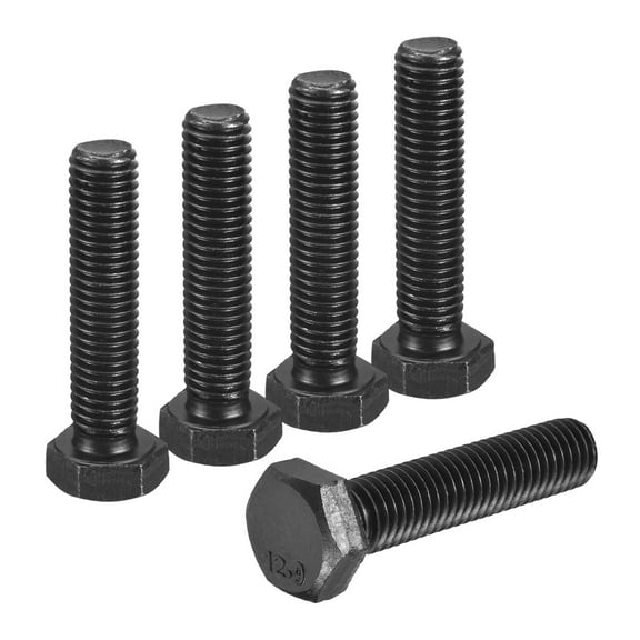 5Pack M10-1.5 x 45mm Left Hand Hex Head Bolt, Black Oxide Carbon Steel Reverse Fully Threaded Fastener Screws Bolts for Machinery, Automobiles and Construction