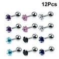 thumbnail image 1 of 12pcs Stainless Steel Barbell Ear Cartilage Tragus Helix Stud Earring Piercing Surgical Steel Zircon Multicolor Ear Studs (Assorted Color), 1 of 7