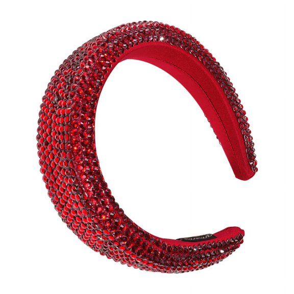 Women's Sparkling Crystal Padded Rhinestone Wide Bejeweled Hair Headband Party Hairband Hair Accessories in Lime Red wine