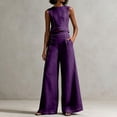 thumbnail image 5 of Szluipve 2 Piece Sets for Women Contrast Stitch 2 Piece Outfits Sleeveless Round Neck Crop Tank Top & High Waist Wide Leg Long Pants Elegant Casual Matching Set with Pockets Purple XL, 5 of 9