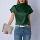 thumbnail image 2 of Camisetas de Manga Corta de Cuello Alto para Mujeres Moda Casual Primavera Cuello Redondo Medio Cuello Alto Hombro Izquierdo Plisado Superior, 2 of 6