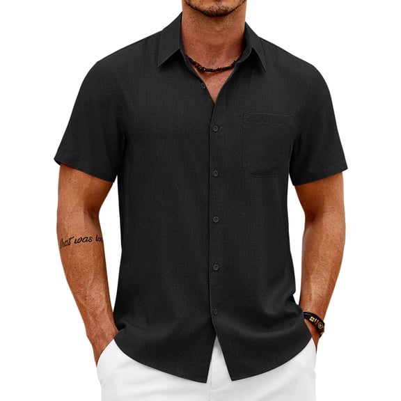 COOFANDY Beach Shirts for Men Linen Button Down Shirts Lightweight Summer Vacation Shirt